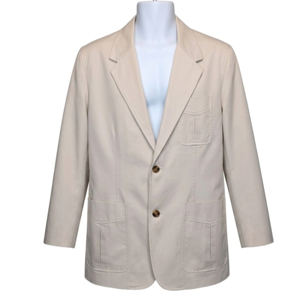 Eddie Bauer Casual Sport Coat Mens L Beige Cotton Lined 2 Button Jacket Blazer